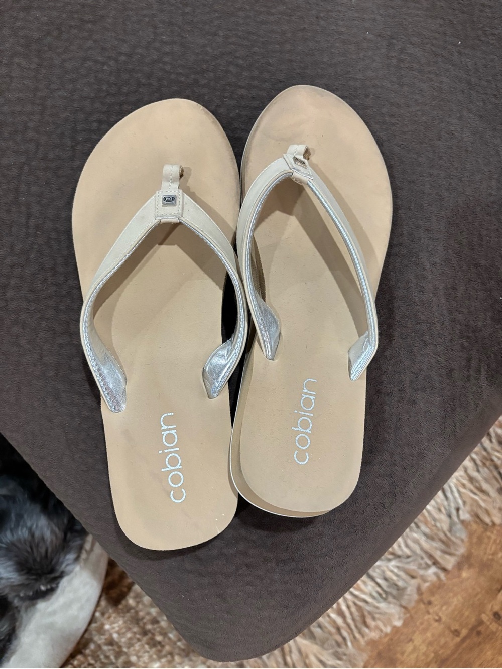 Cobian Women's Beige Footbed with Silver Strap Sandals
